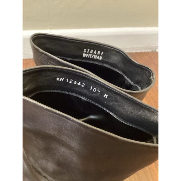 Stuart Weitzman Black Leather Slouch Gather Ankle Bootie Wedge Low Boots 10.5 - Picture 3 of 8